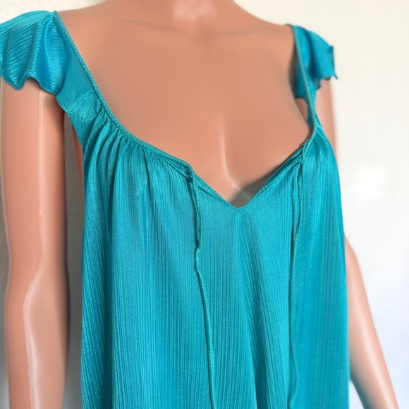 Vintage Teal Plisse Chemise Slip Nightgown Sz L - Picture 4 of 7